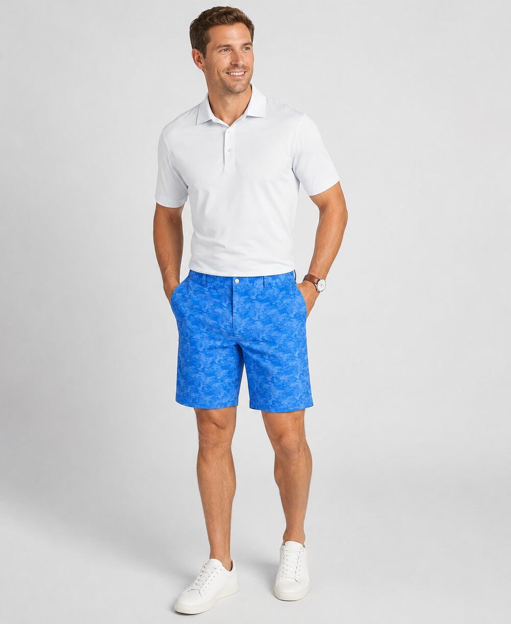 Peter Millar SZ 44L 12" Shackeford Camo Performance Hybrid Shorts Blue Sea NWT